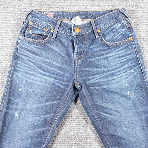 True Religion Avery Jeans Womens 25 Blue Distressed Button Fly Made USA Y2K - Picture 4 of 10